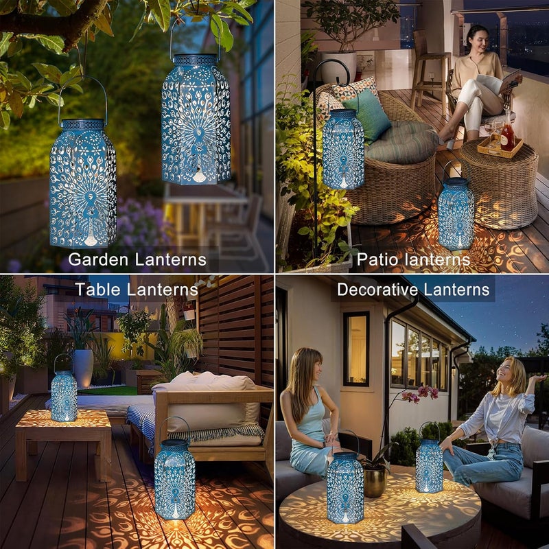 HOMEIMPRO Christmas Gifts for Women Solar Lanterns Outdoor Waterproof Peacock Garden Gifts Mom, Big Solar Lights, Garden Decor, Yard Art, Mothers' Day Birthday Gifts Grandma Grandpa(2Pack, Blue Gold - Image 3